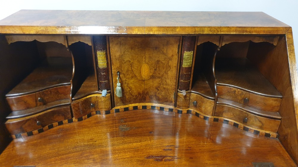 Outstanding Burr Walnut Serpentine Bureau View IX