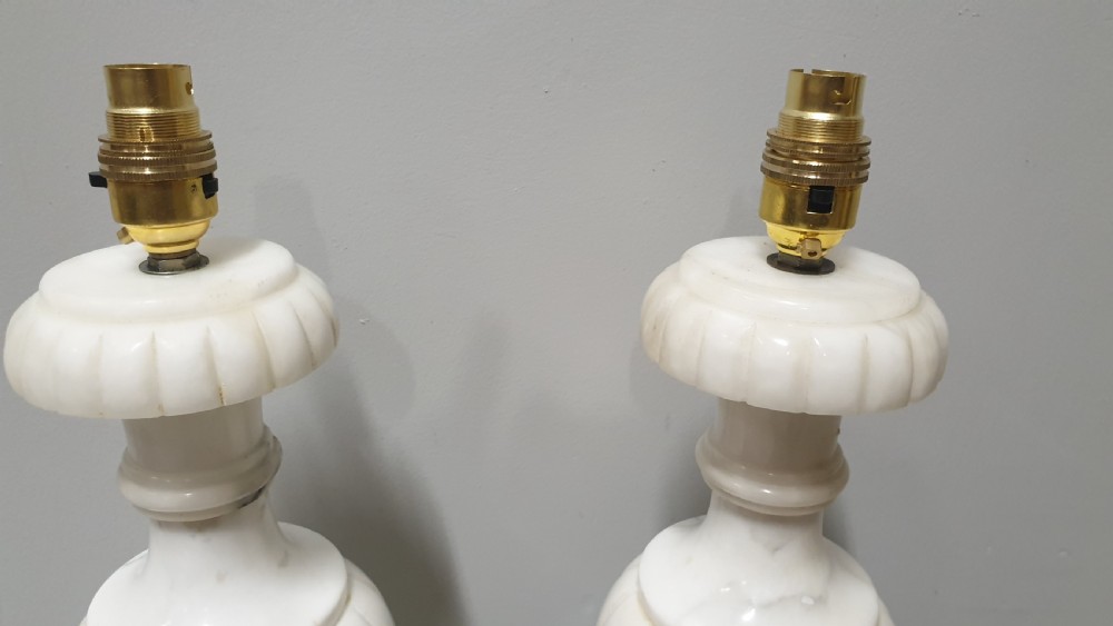 Wonderful Pair White Marble Table Lamps View II