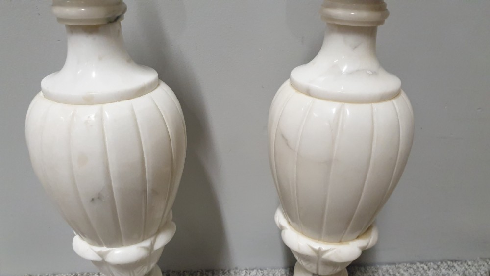 Wonderful Pair White Marble Table Lamps View III
