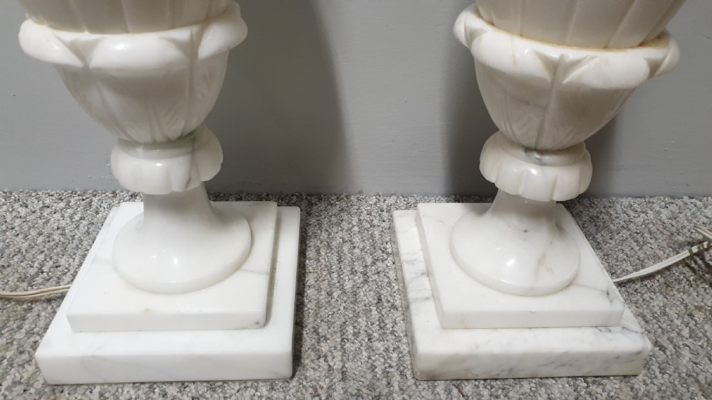 Wonderful Pair White Marble Table Lamps View IV