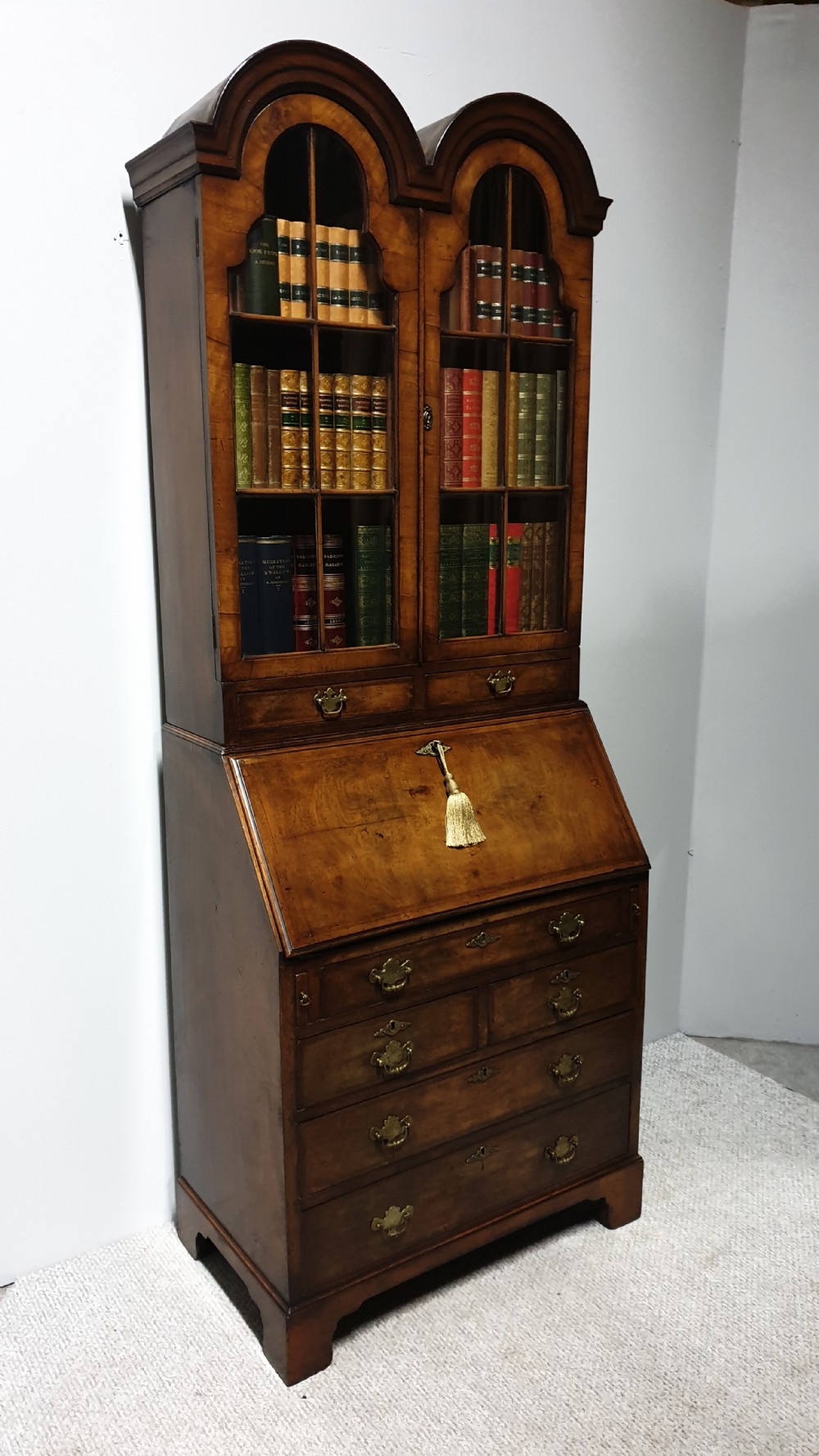 Double Domed Queen Anne Walnut Bureau Bookcase View II