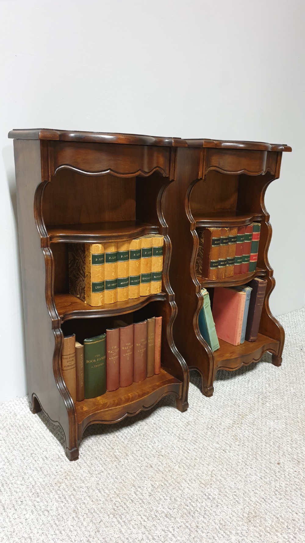 Dwarf Pair Walnut Waterfall Bookcases