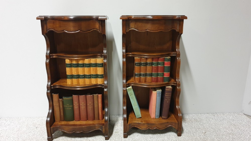 Dwarf Pair Walnut Waterfall Bookcases View II