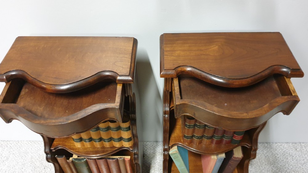 Dwarf Pair Walnut Waterfall Bookcases View III