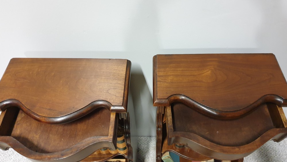 Dwarf Pair Walnut Waterfall Bookcases View IV