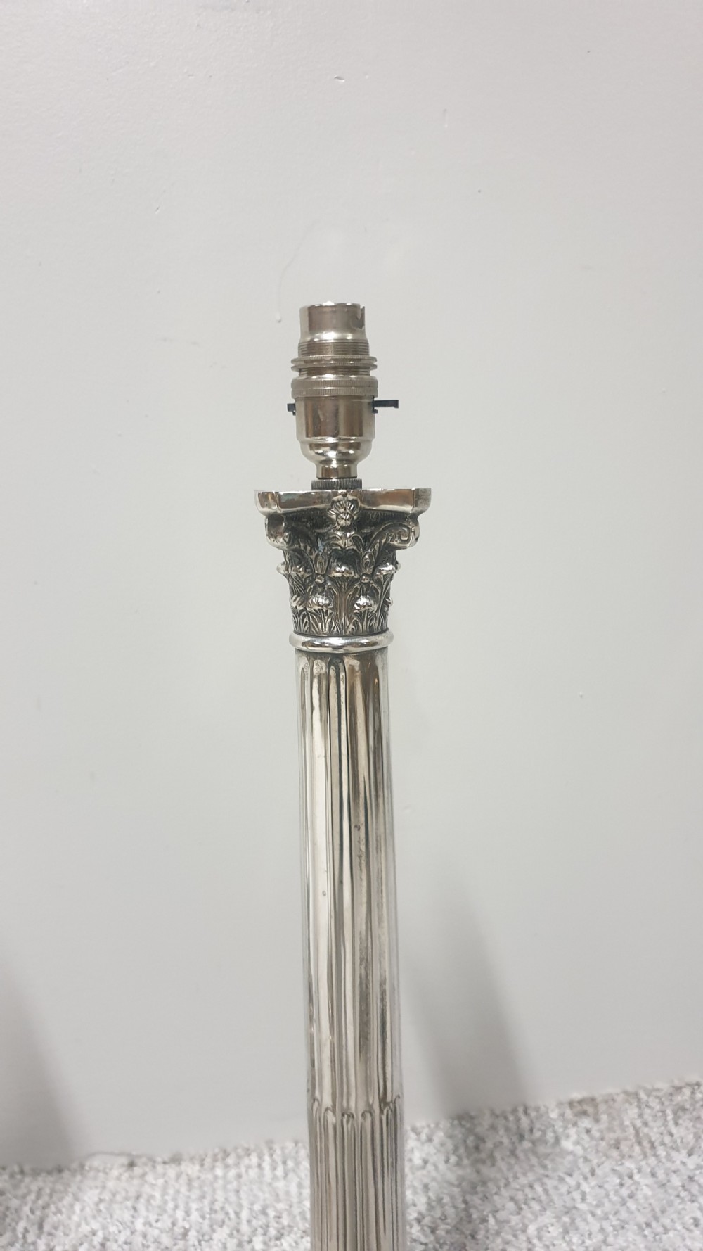 Wonderful Pair Corinthian Silver Column Lamps View IV