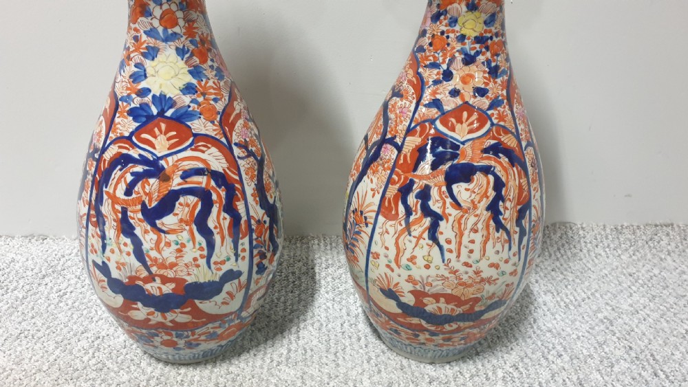 Large Pair Wavy Edged Imari Vases View II