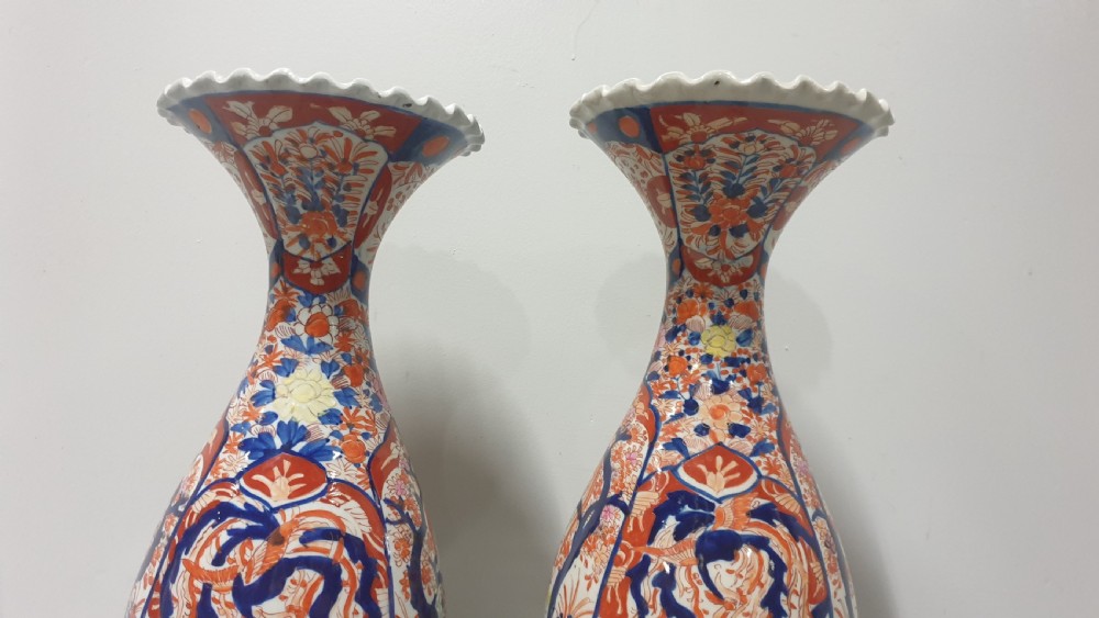 Large Pair Wavy Edged Imari Vases View III
