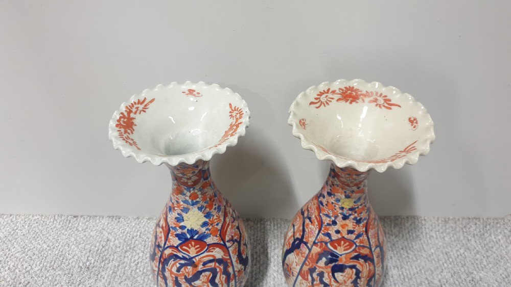Large Pair Wavy Edged Imari Vases View IV