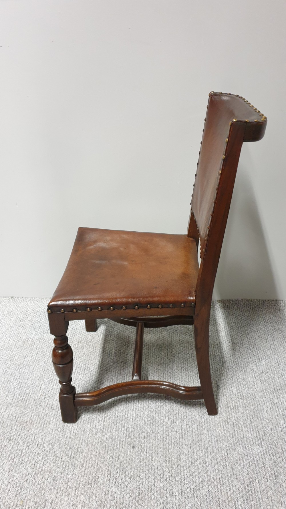 Set Six Hide Covered Oak Chairs View V