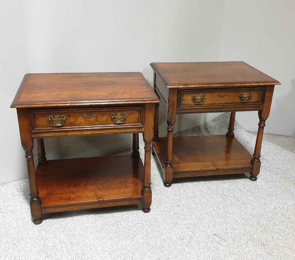 Pair French Cherry Bedside Lamp Tables View II