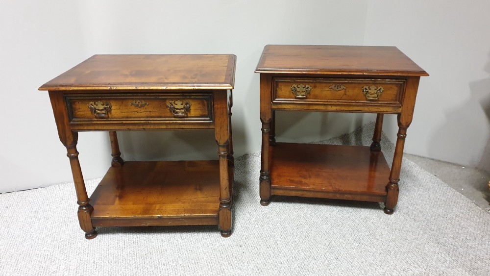 Pair French Cherry Bedside Lamp Tables View III