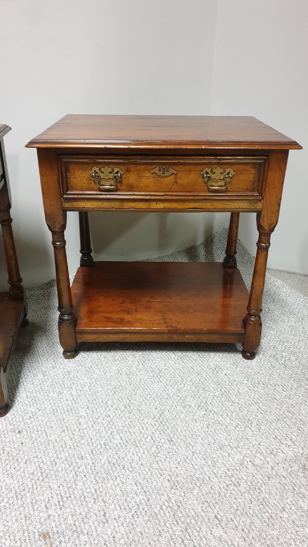 Pair French Cherry Bedside Lamp Tables View IV