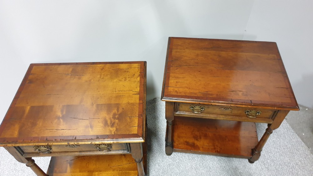 Pair French Cherry Bedside Lamp Tables View VI