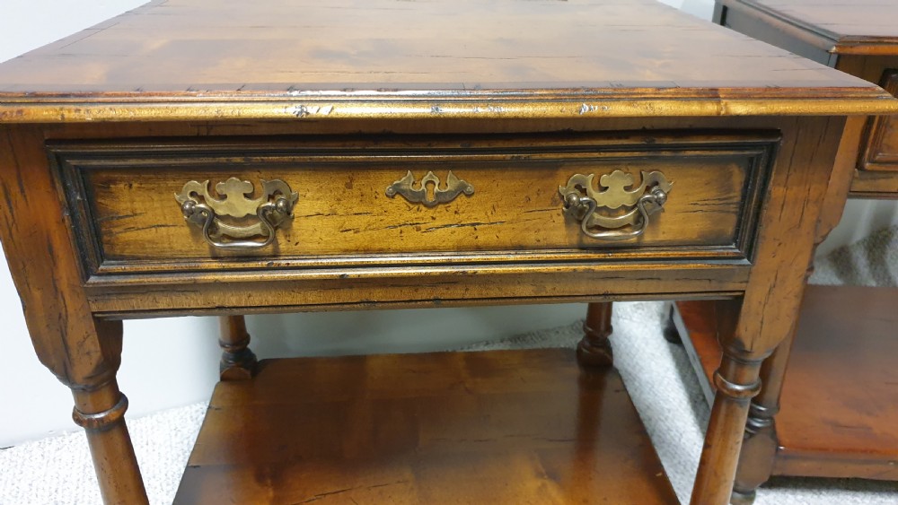 Pair French Cherry Bedside Lamp Tables View VII