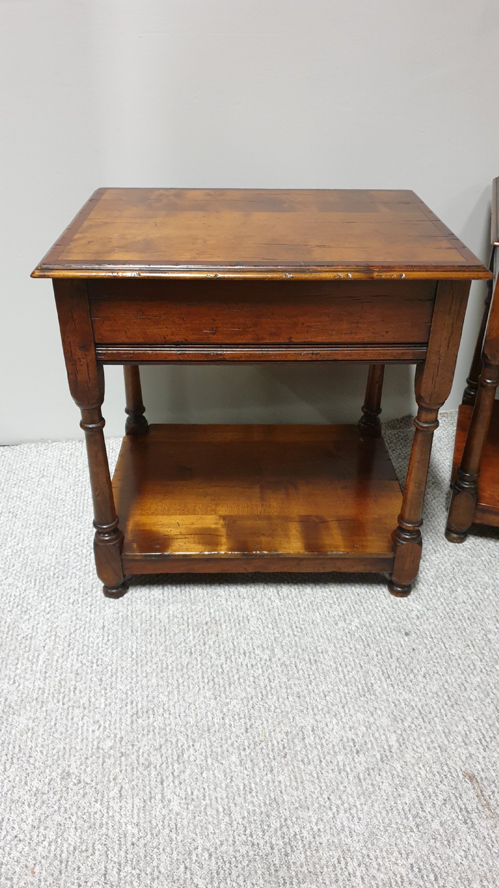 Pair French Cherry Bedside Lamp Tables View IX