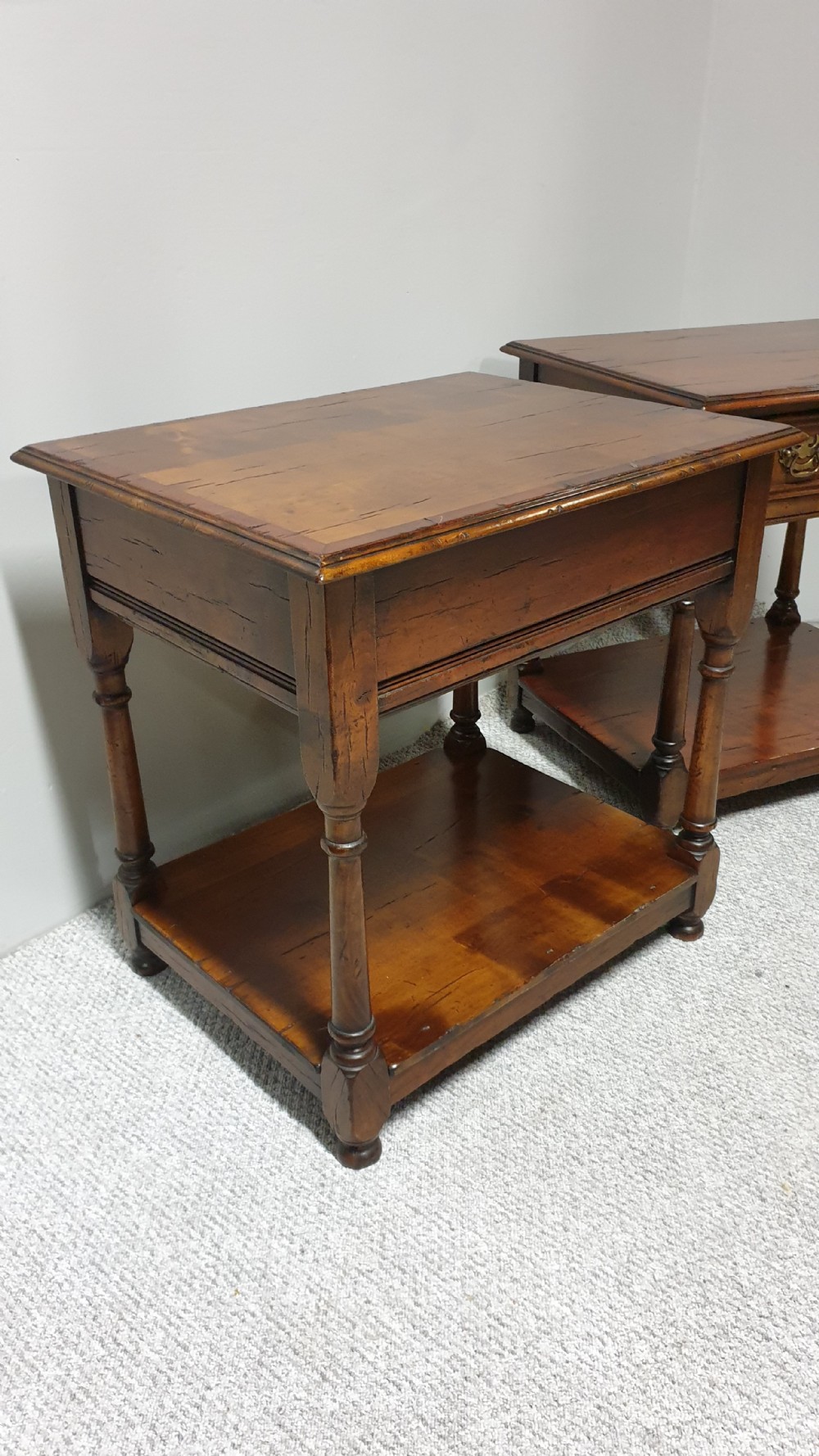 Pair French Cherry Bedside Lamp Tables View X