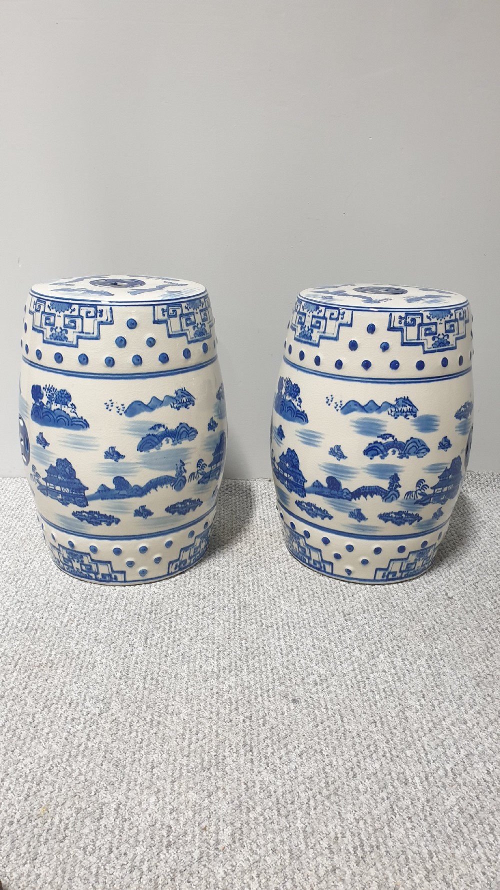 Pair Chinese Willow Pattern Garden Seats View II