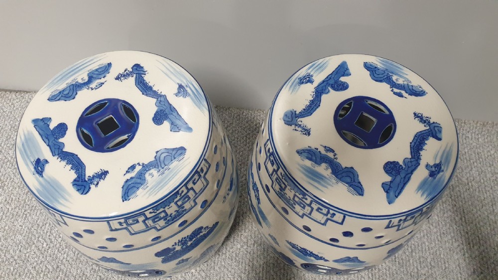 Pair Chinese Willow Pattern Garden Seats View III