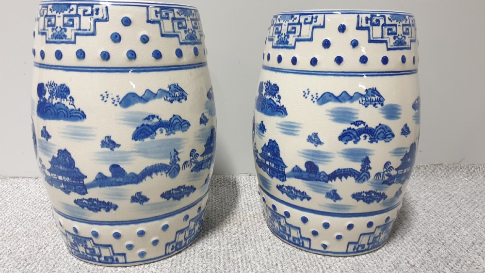 Pair Chinese Willow Pattern Garden Seats View V