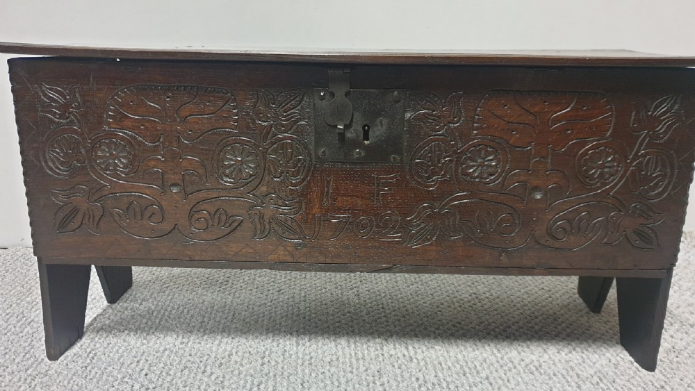 Superb Miniature C18th Oak Plank Chest