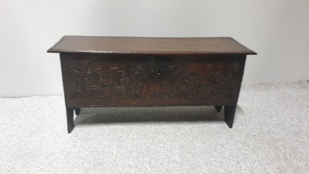 Superb Miniature C18th Oak Plank Chest View II