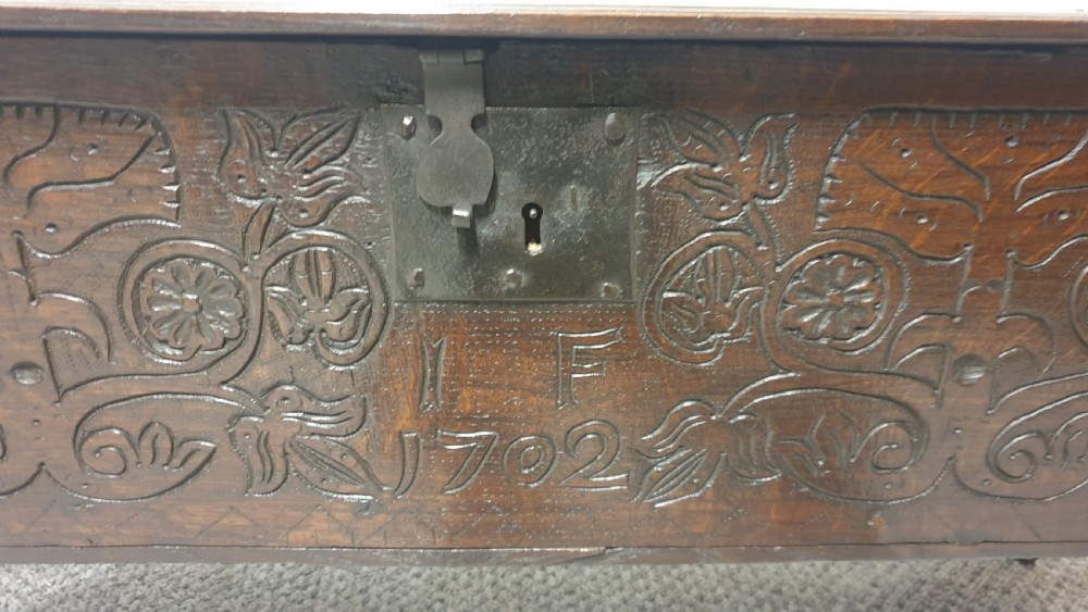 Superb Miniature C18th Oak Plank Chest View III