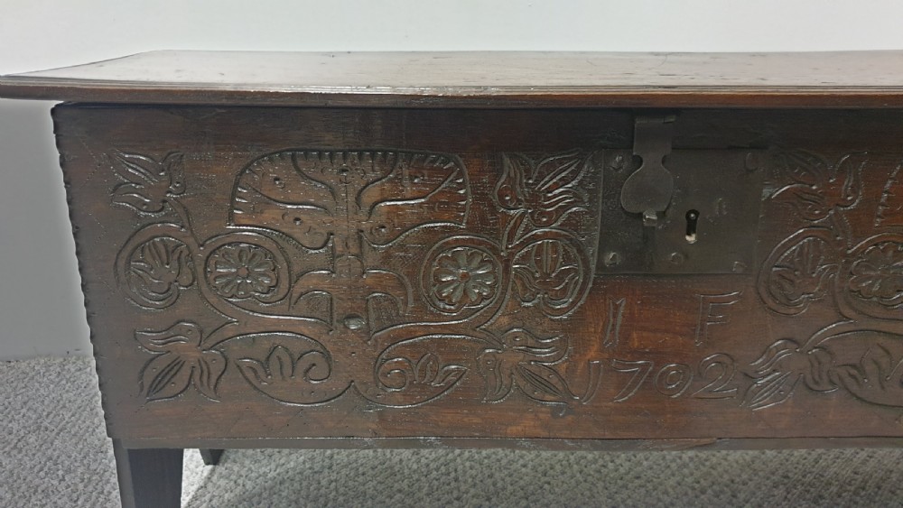 Superb Miniature C18th Oak Plank Chest View IV