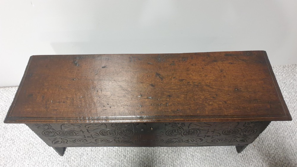 Superb Miniature C18th Oak Plank Chest View V