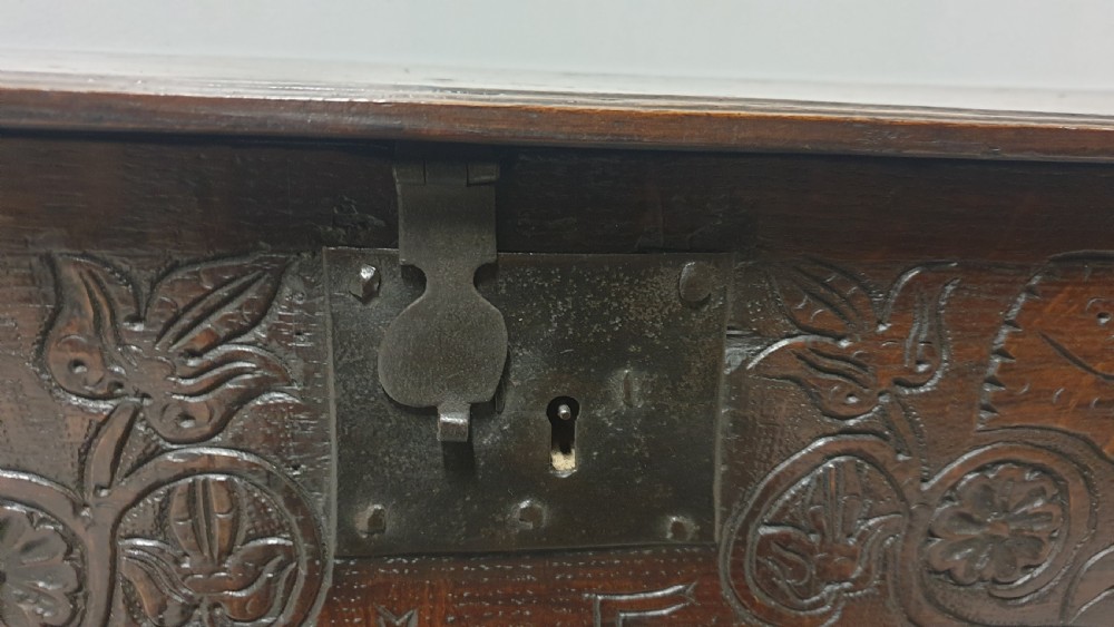 Superb Miniature C18th Oak Plank Chest View IX