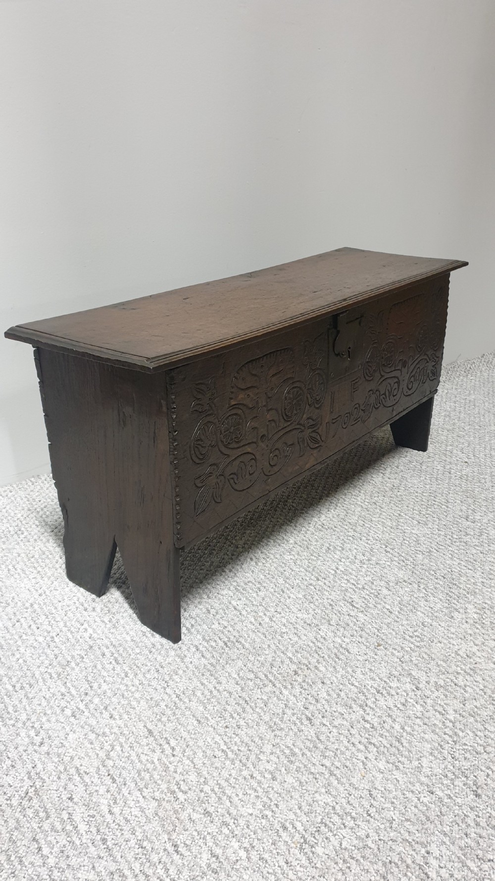 Superb Miniature C18th Oak Plank Chest View X
