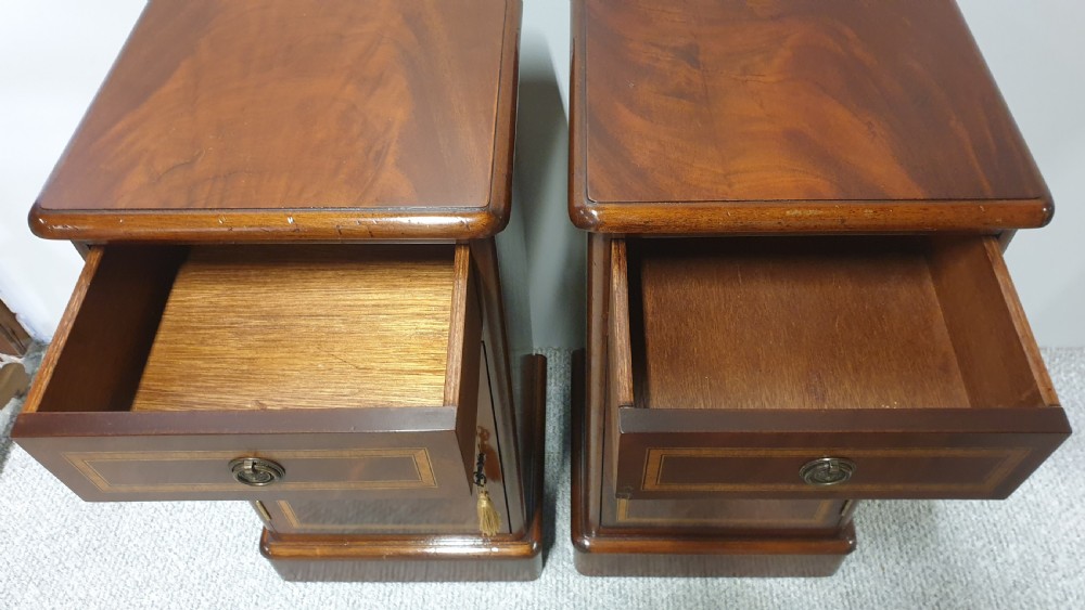 Pair Mahogany Inlaid Bedside Lamp Cabinets View V