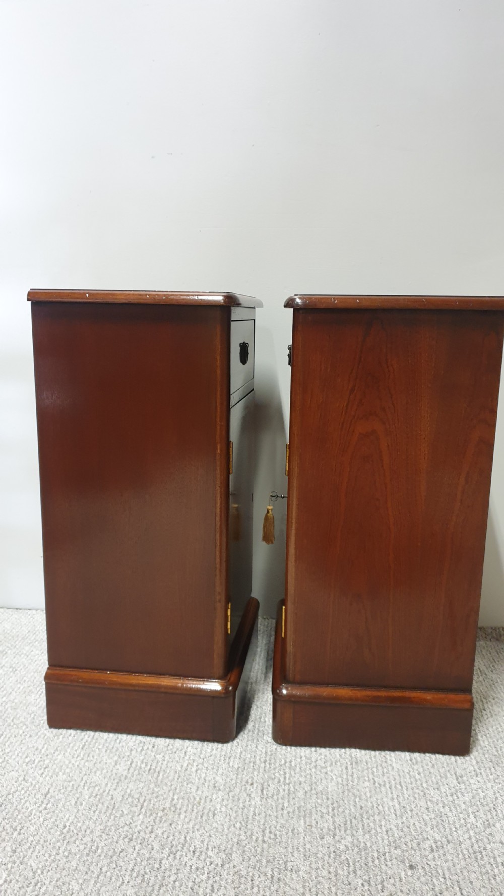 Pair Mahogany Inlaid Bedside Lamp Cabinets View IX