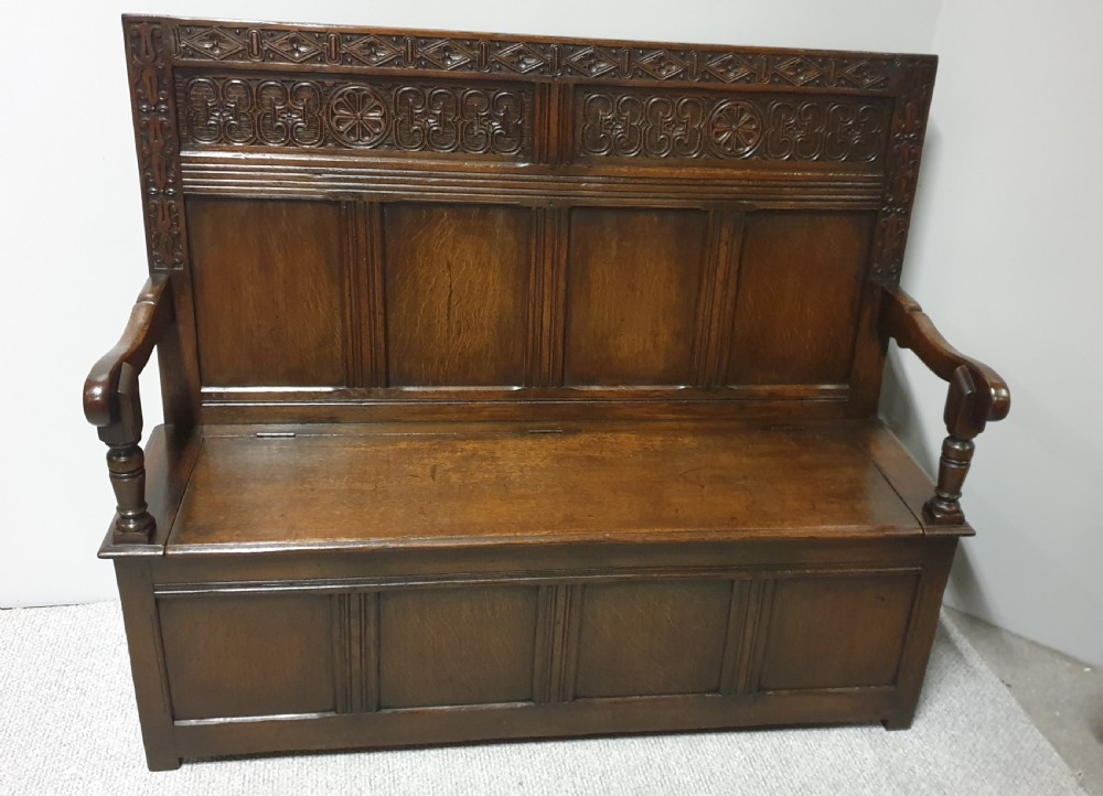 Superb Oak Monks Bench Settle View II