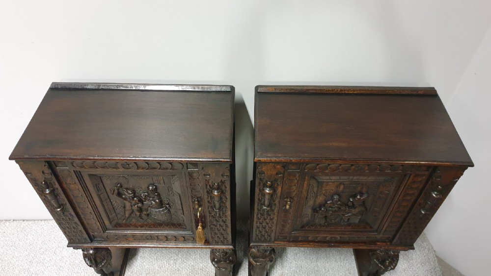 Superb Pair Oak Carved Cabinets View II