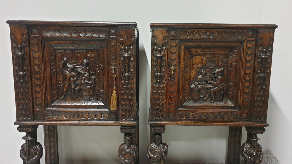 Superb Pair Oak Carved Cabinets View III