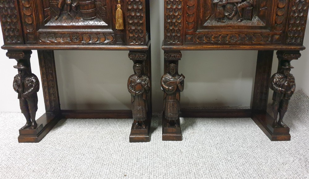 Superb Pair Oak Carved Cabinets View IV