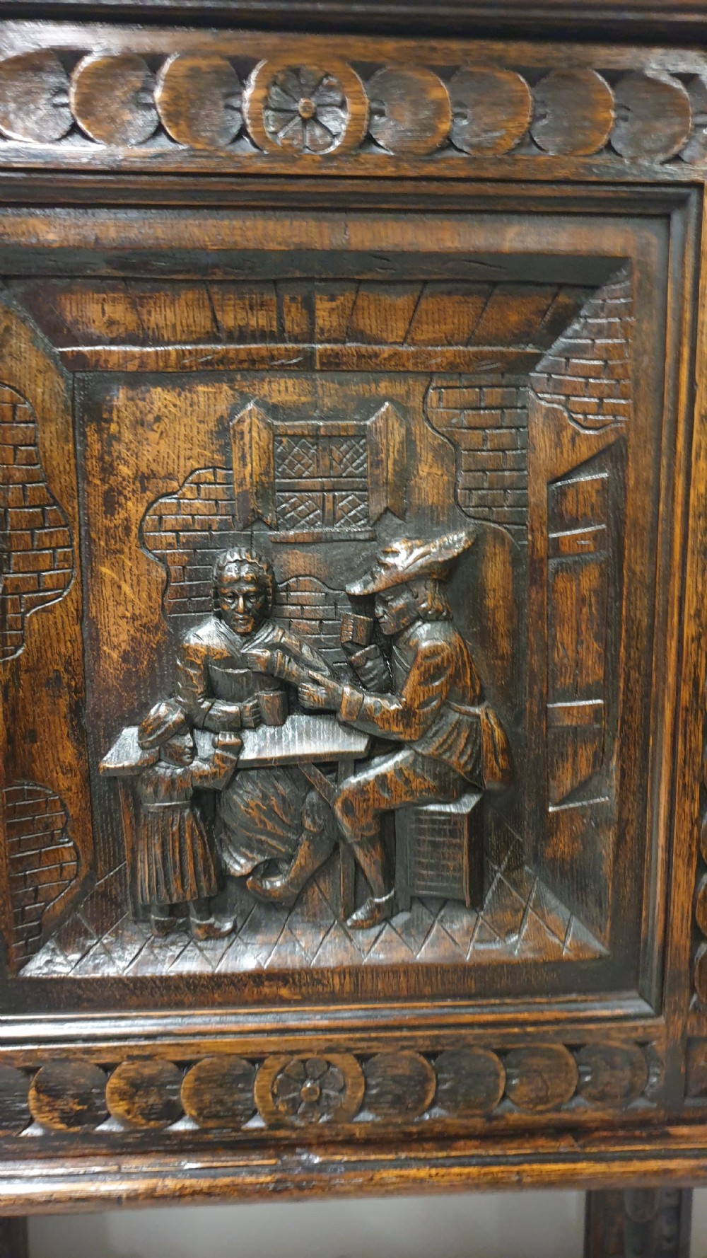 Superb Pair Oak Carved Cabinets View IX