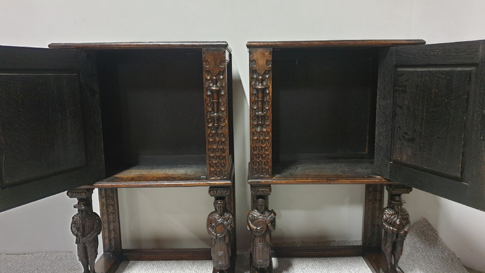 Superb Pair Oak Carved Cabinets View X