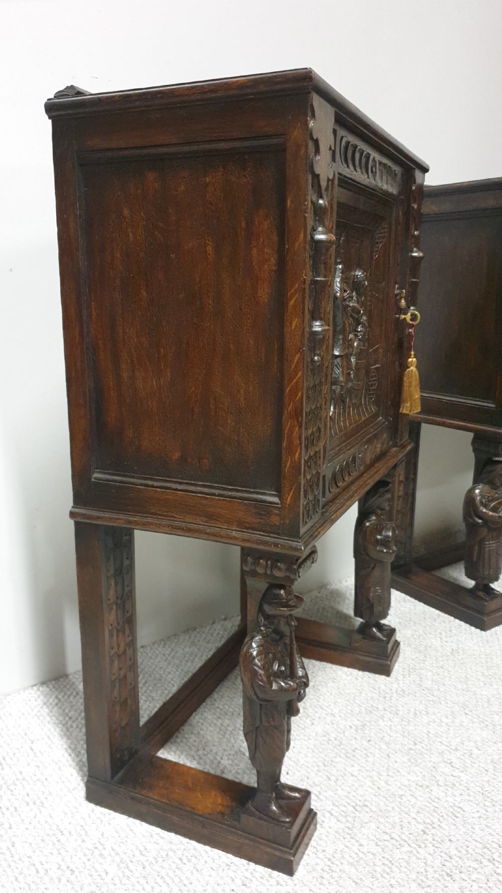 Superb Pair Oak Carved Cabinets View XI