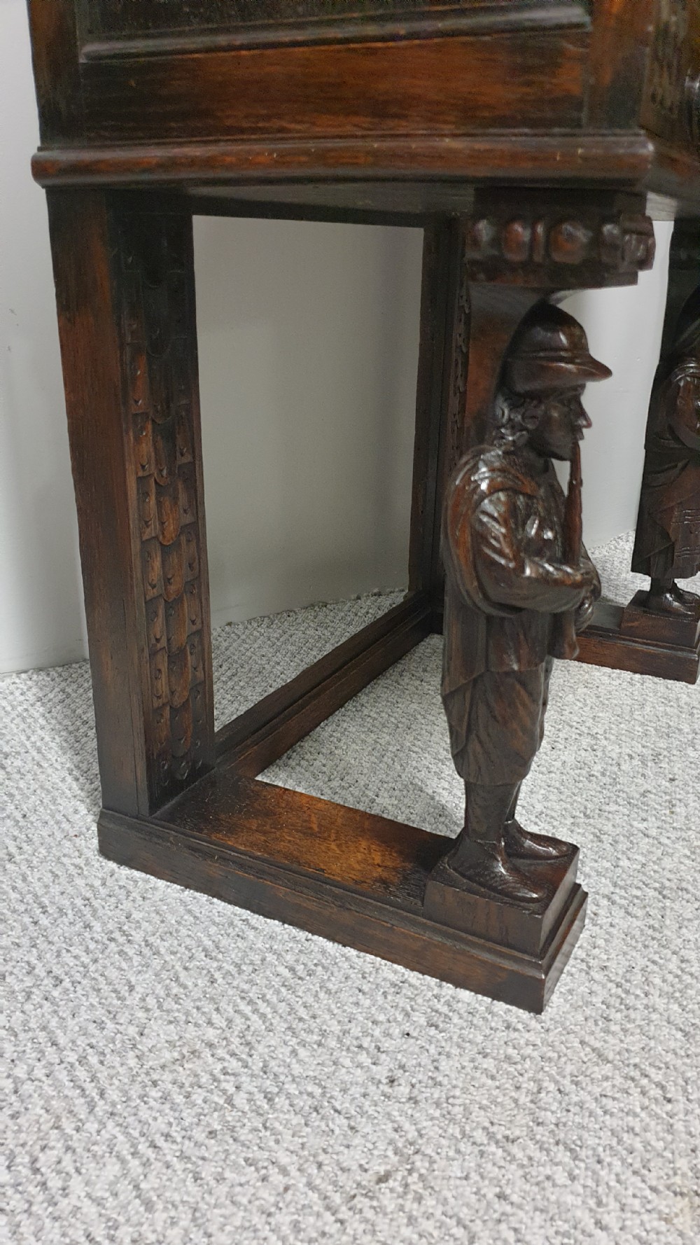 Superb Pair Oak Carved Cabinets View XII