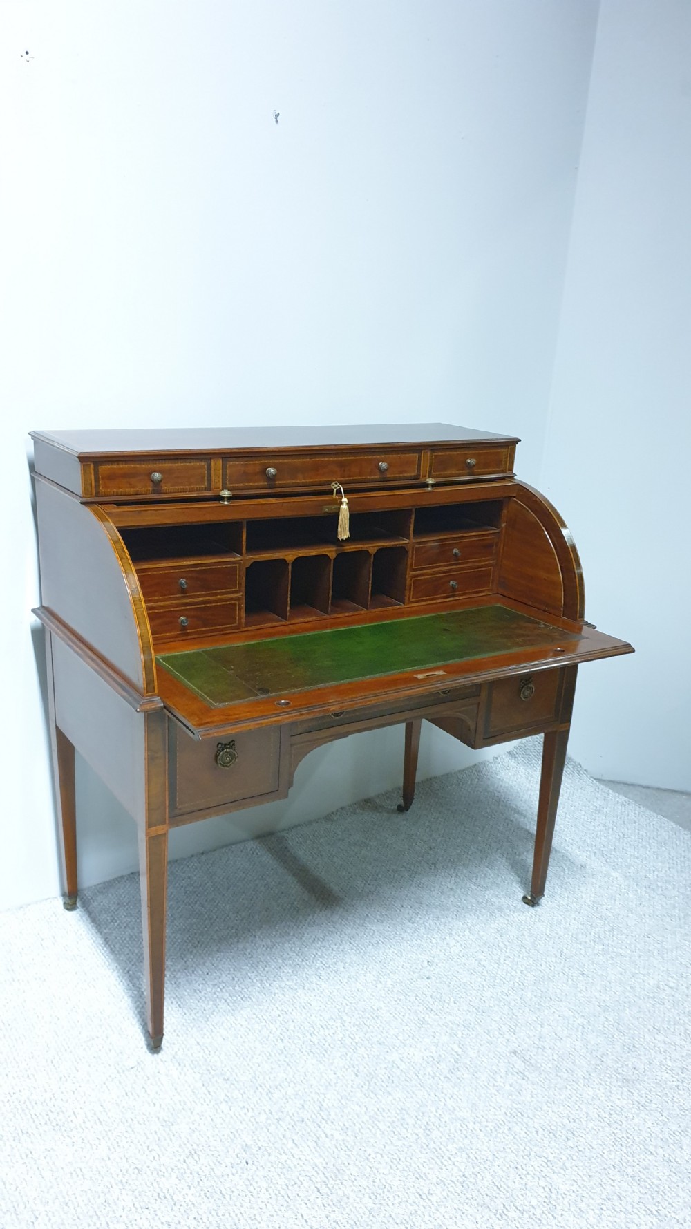 Superb Mahogany Cylinder Bureau View VIII