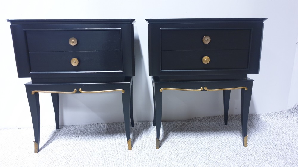 Fabulous Pair Italian Art Deco Bedside Lamp Chests of Drawers