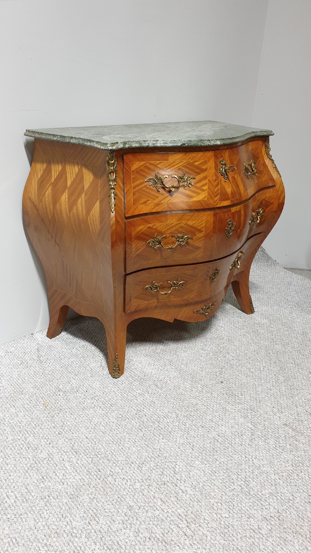 Fab French Parquetry Bombe Commode Chest of Drawers