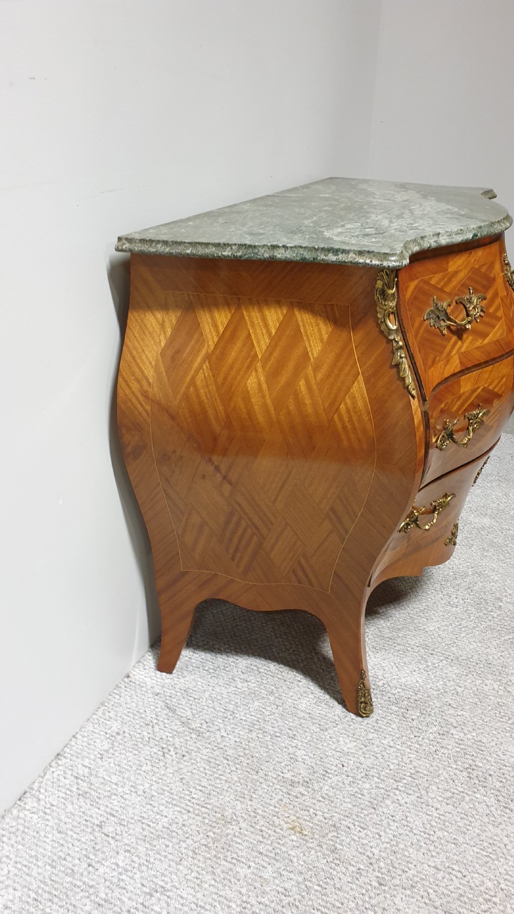 Fab French Parquetry Bombe Commode Chest of Drawers View II