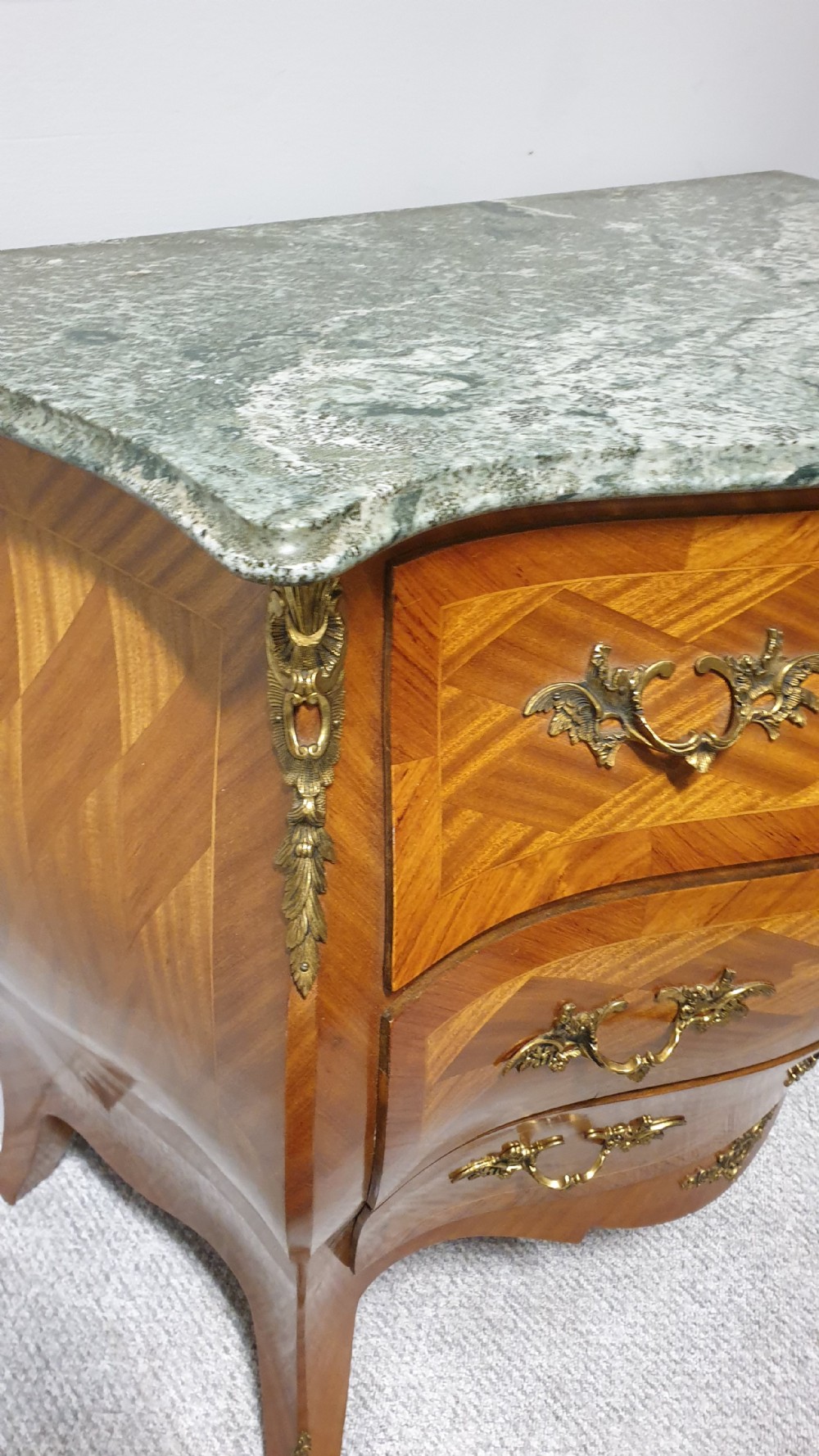 Fab French Parquetry Bombe Commode Chest of Drawers View III