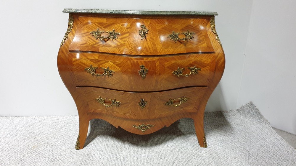 Fab French Parquetry Bombe Commode Chest of Drawers View IV