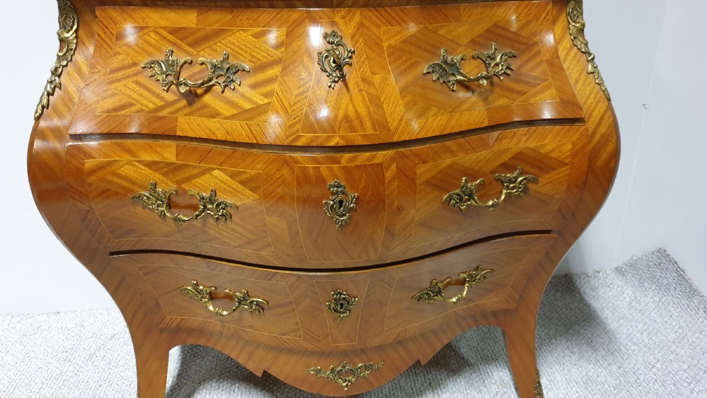 Fab French Parquetry Bombe Commode Chest of Drawers View V