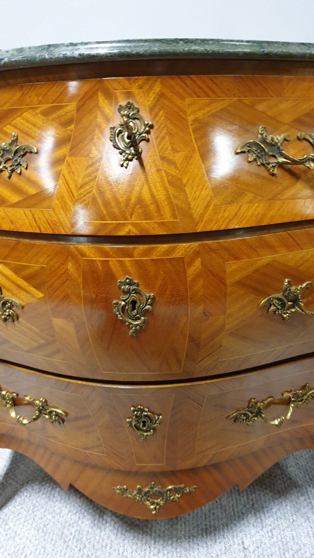 Fab French Parquetry Bombe Commode Chest of Drawers View VI