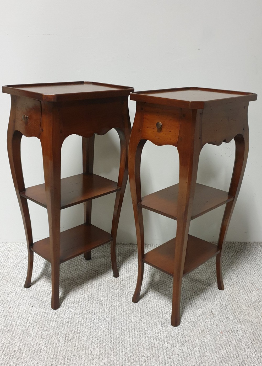 Pair French Cherry Bedside Lamp Tables